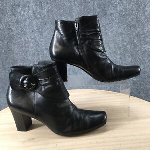 Paul Green Boots Womens 7.5 UK Ankle Booties Block Heels Side Zips Black Leather