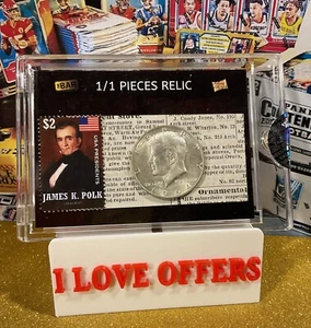 1/1 JAMES K POLK 1843 VINTAGE NEWSPAPER 1964 90% SILVER HALF DOLLAR 2$ STAMP BAR - Picture 1 of 7