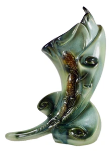 Hull Parchment & Pine Vase Cornucopia Stoneware Aqua Brown S-6 1952 Exc #1 - Picture 1 of 6