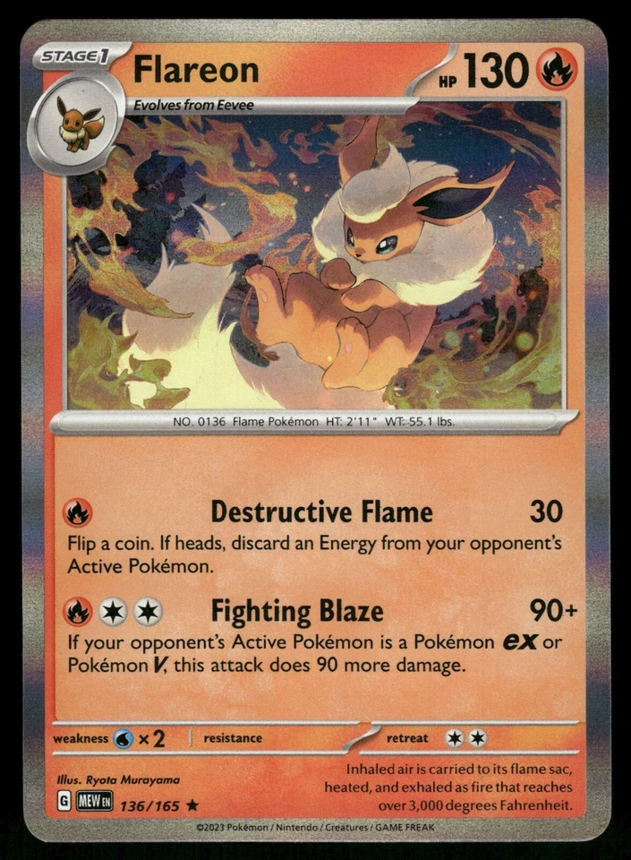 Flareon Holo NM 136/165 Scarlet & Violet 151 Pokemon Card - Image 1 of 1