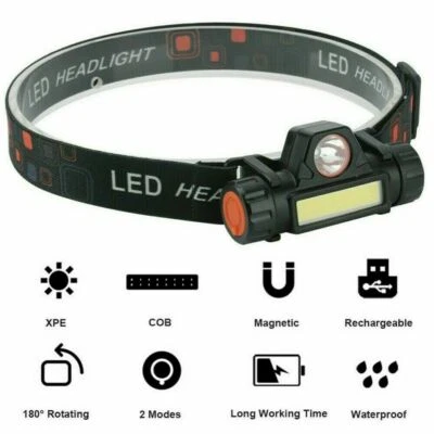 Waterproof LED Headlamp Super Bright Head Torch USB Rechargeable COB Headlight - Image 1 of 4