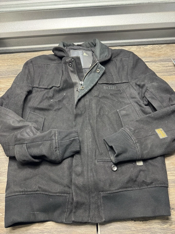 G-Star Raw Artner Bomber Jacket Mens Size L Black Full Zip Coat Logo Wool Denim - Image 1 of 4