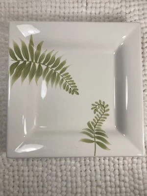 Plato de ensalada aperitivo postre botánico cuadrado de helecho de granero de cerámica de colección  Foto 1 de 4
