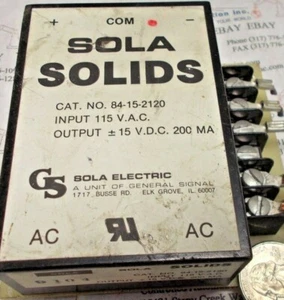 Fuente de alimentación Sola Solids 84-15-2120 Entrada: 115 V.A.C. Salida: 15 V.D.C 200 MA - Imagen 1 de 2