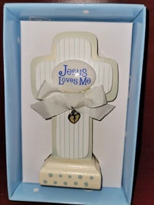 Enesco Grow In Grace - Jesus Loves Me Standing Cross - Boy - Blue - Picture 1 of 1
