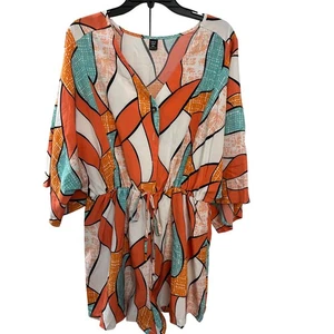 Boho abstraktes Muster V-Ausschnitt Bindeband Taille Kimono Ärmel Strampler Damen - Bild 1 von 3