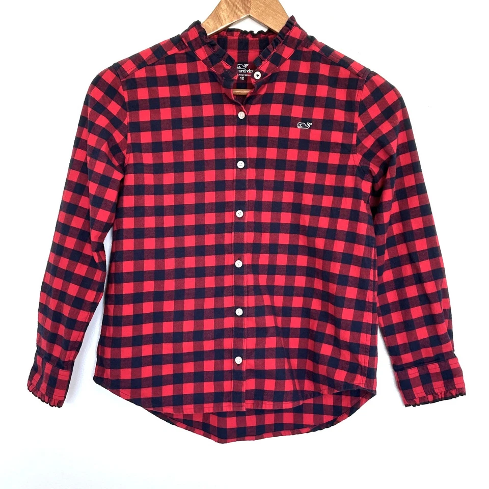 Camisa Vineyard Vines Niñas Talla 12 Algodón Cuadros Manga Larga Abotonada Top Foto 1 de 4