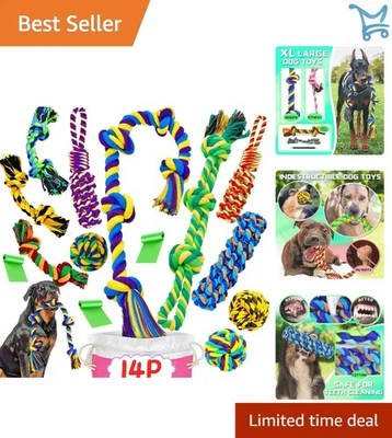 XL Dog Chew Toys Heavy Duty 14 Pack Tough Rope and Cotton Chewers - Image 1 of 4