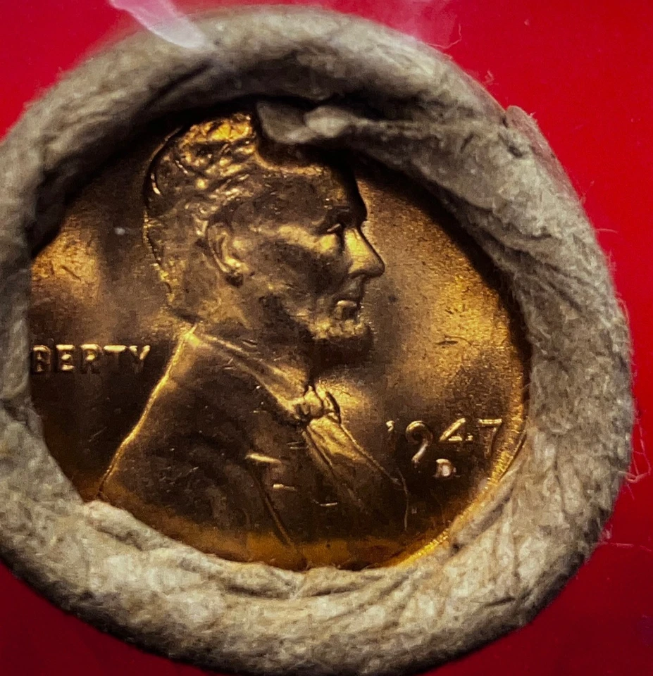 1947-D OBW OLD BANK WRAP ROLL BU RED UNCIRCULATED LINCOLN WHEAT CENT PENNIES - Image 1 of 4
