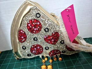 Borsa a tracolla Betsey Johnson Blinged Out glitter New York NY pizza nuova con etichette - Foto 1 di 13