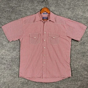 VINTAGE Pendleton Pearl Snap Shirt Mens Medium Red Gingham Plaid Western Cowboy - Picture 1 of 13