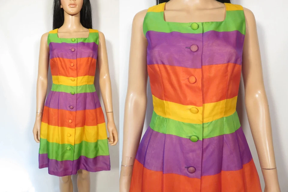 Vestido Arco Iris Liz Claiborne Vintage Años 90 Seda Talla XXS Foto 1 de 4