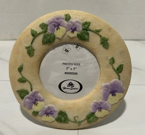 Picture Frame Round Resin Yellow / Lavender Flowers Oval For 3” X 3” Photo - Picture 1 of 4