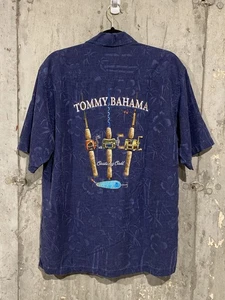 Tommy Bahama Silk Embroidered Casting Call Fishing Rods Button Up Shirt Mens M - Picture 1 of 9