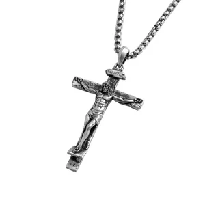 Sterling Silber Kruzifix Anhänger Halskette für Herren, Jesus Kreuz Halskette für W... - Bild 1 von 7