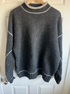 Vintage 90s Men’s Structure Roll Neck Knit Sweater Size Large 100% Wool Charcoal - Picture 1 of 12