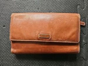 Vintage Brown Soft Leather Trifold Wallet With Checkbook Divider Id Card Slots - Picture 1 of 8
