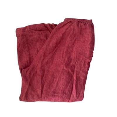 Pantalones de lino para mujer 1G Plus rojo cintura elástica Lagenlook pierna ancha Foto 1 de 4