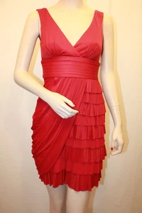 NEW BCBGMAXAZRIA NEW RED JUNE JERSEY PLEATED DRESS URF6N969 SIZE 4 - Picture 1 of 9