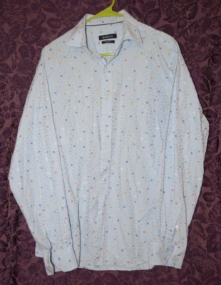 Men's Bugatchi Classic Fit Button Down Long Sleeve Shirt Blue Medium - Image 1 of 4