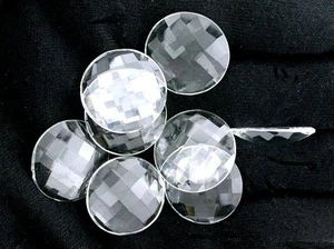 TWO 21mm Flat Bottom Round Checkerboard Natural Crystal Quartz Cab Cabochon Gem - Picture 1 of 1