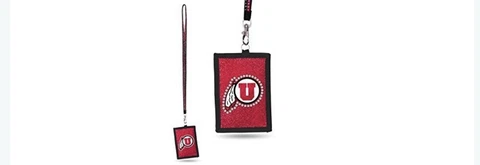 NCAA Utah Utes Beaded Gem Lanyard with ID Wallet Cover