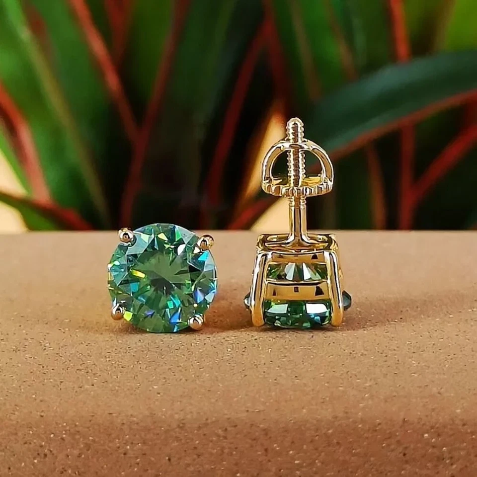 4.50 Ct. Round Cut Blue Moissanite Gold Plate 925 Sterling Silver Studs Earrings - Image 1 of 3