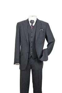 New Men's 3 piece w/ Vest Classic Luxurious Wool Feel Suits 2-Button Pinstriped - Picture 1 of 15