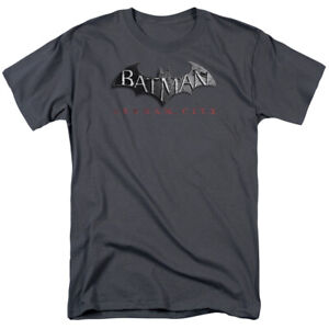 Batman Arkham City Logo T Shirt Mens Licensed DC Comics Tee Charcoal