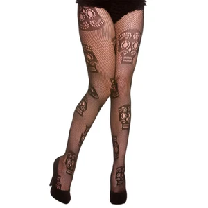 Day Of The Dead Tights Halloween Fishnets Ladies Fancy Dress Accessory Black - Picture 1 of 1