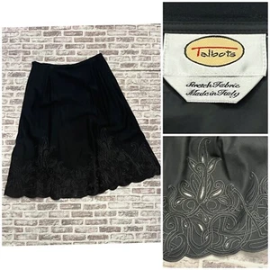 Black Midi Skirt Embroidered Lattice Cutout Talbots 10 Italy - Picture 1 of 9