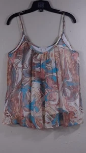 Ella Moss Womens M Silk Watercolor Lined Sleeveless Boat Neck W/Gold Accents Top - Picture 1 of 13