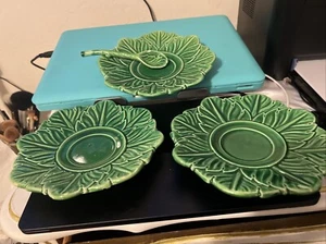 Spain Cabbage Lettuce Plates Saucers Desert Salad Lot Of 3 Green With Spoon 7 In - Picture 1 of 14