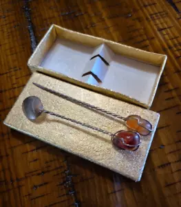 Vintage H. Stern Joalheiros Edelstein gedrehter Stiel Löffel Oliven Pick Set orange Achat - Bild 1 von 16