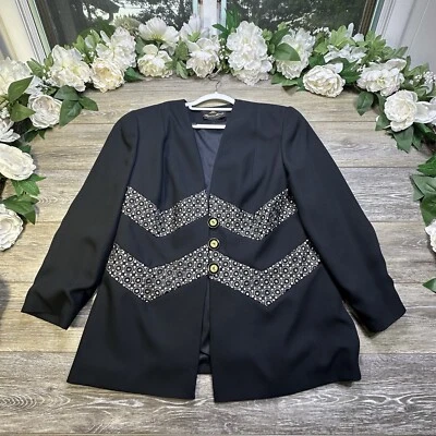 Роскошный винтажный черный карьера куртка Blazer размер 52 Италии сделано Marina Monti - Изображение 1 из 4