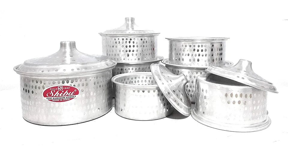 Juego de cuencos para servir de aluminio (juego de 7 tapas y 7 tapas) acabado martillado olla para servir Foto 1 de 4