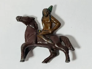 Antique 1930's Grey Iron Cast Iron Indian On Horse Toy - 3 Inch Tall - Nice - Picture 1 of 11