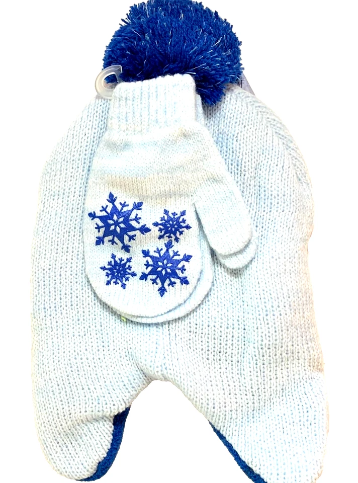 Disney Frozen II Winter Girls 2 Piece Pom Hat and Glove Set Blue