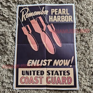 1944 WW2 USA AMERICA PEARL HARBOR COAST GUARD WAR VINTAGE PROPAGANDA POSTER E135 - Picture 1 of 11