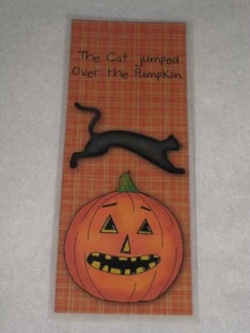 PRIMITIVE HALLOWEEN PUMPKIN BLK CAT LAMINATED BOOKMARK - Picture 1 of 1