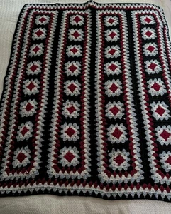 Vintage Crochet Knit Blanket granny square 45x55" Handmade - Picture 1 of 5