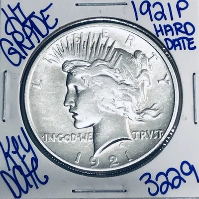 Dólar de la paz de plata de alto relieve 1921 P auténtico alta calidad como nuevo fecha clave 3229 Foto 1 de 3