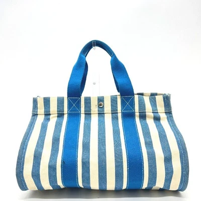 Bolso de Mano HERMES Rayas Cannes MM Cannes MM Lona Azul/Blanco Foto 1 de 4