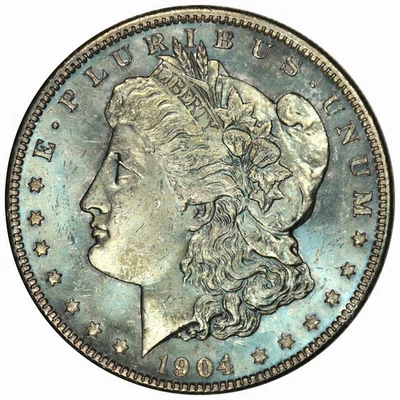 Dólar Morgan 1904-O - Sin circular - ¡Tonificación azul claro llamativa en tono monstruo! (Inv#094) Foto 1 de 2