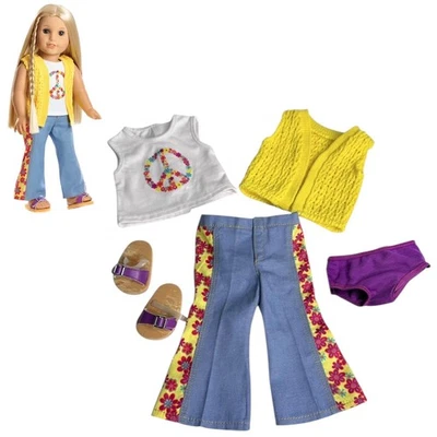 American Girl Muñeca Julie Meet Conjunto BeForever Paz Tanque Chaleco Jeans Zapatos Panty Foto 1 de 4