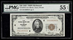 1929 $20 Dollar Federal Reserve Note Richmond PMG 55 EPQ , Serial # E01406953A - Picture 1 of 2