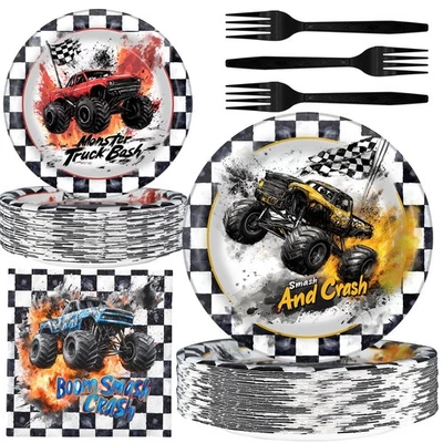 Decoraciones de fiesta Monster Truck - Platos y servilletas de fiesta Monster Truck para... Foto 1 de 4