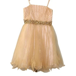TONI Sleeveless Pale Yellow Girls Dress with Tulle and Lace, Size 8 - Picture 1 of 11