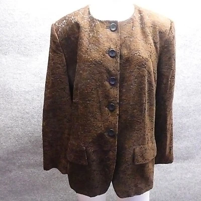 Blazer Jones New York Mujer 16W Rich Damasco Marrón sobre Negro Floral Hoja Suave Foto 1 de 4