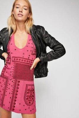 Free People Country Nights Embellished Raspberry Pink Slip Dress Size M - Image 1 of 4